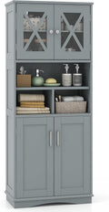 Tangkula Tall Bathroom Cabinet, Modern Kitchen Cupboard Pantry with Adjustable Shelves, 2 Acrylic Doors & 3 Open Cubes, Large Floor Storage Cabinet for Bathroom Living Room (23.5 x 12 x 57 Inch,Grey)