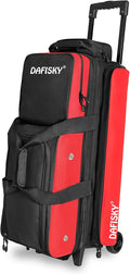 DAFISKY 3 Ball Bowling Bags with Wheels, Roller Bowling Bag with Multiple Pockets Retractable Handle Extends to 38''