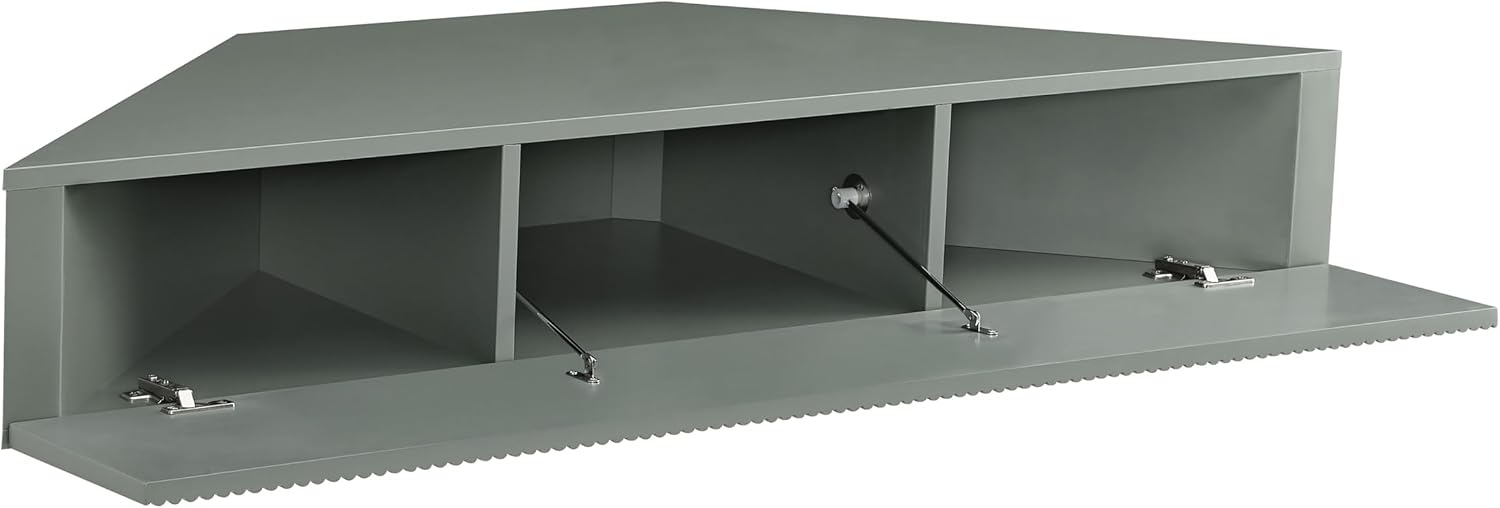 24/7 Shop at Home French 47 inch Modern Floating TV Console Table with 3D Wavy Panel Door, Wood Entertainment Center with Storage Space, Wall Corner Shelf for Living Room, Bedroom, Office, Sage Green