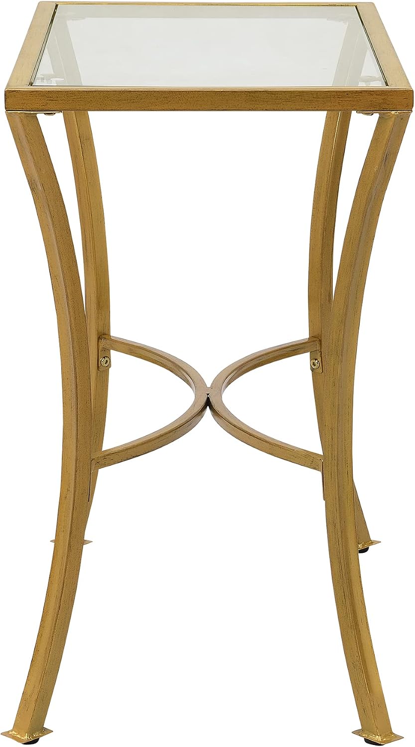 Carolina Chair & Table Ryker Accent Table with Clear Tempered Glass Top – Elegant Modern Furniture, Antique Gold Slim Metal Frame Side Table for Home Decor, Small Living Room, Bedroom, Entryway
