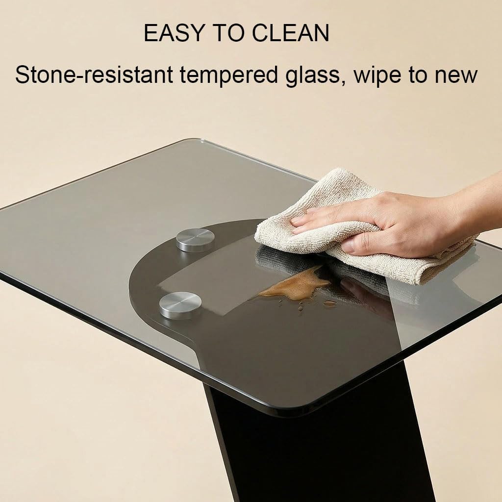 25.5-Inch High C-Shaped End Table with Tempered Glass Top & Black Metal Frame, Modern Space-Saving Sofa Side Table for Living Room, Bedroom, Small Spaces (B)