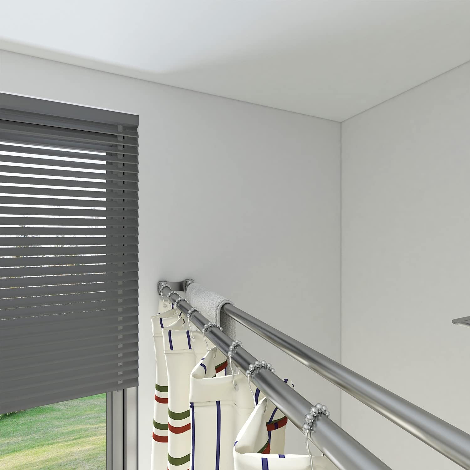 Naiture Dual Corner Rods Double Corner L Shaped Shower Curtain Rod with T Shape Ring Ceiling Support, Stainless Steel 60'' x 30'', Brushed Nickel Finish