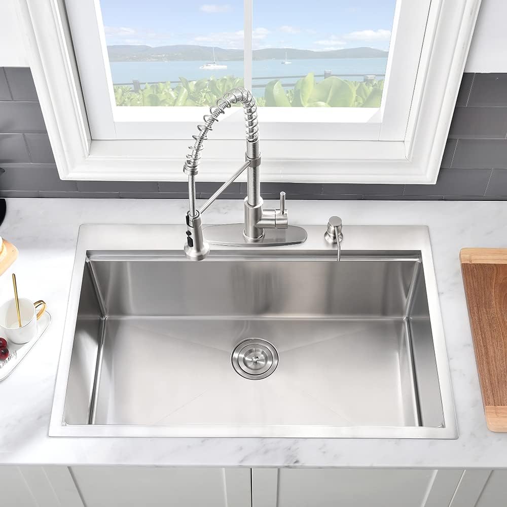 32 Inch Kitchen Sink Drop In Workstation-VASOYO 32x22 Stainless Steel Drop In Kitchen Sink Workstation 16 Gauge Single Bowl Deep Top Mount Sinks Stainless Sinks with Cutting Board
