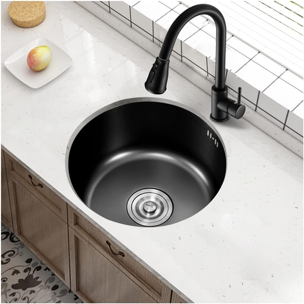 Single Bowl Kitchen Bar Sink Black Wet Bar & Prep Sink 304 Stainless Steel RV Sink with Pull Out Faucet & Drain Top Mount Or Undermount (Black 36x36x18cm)