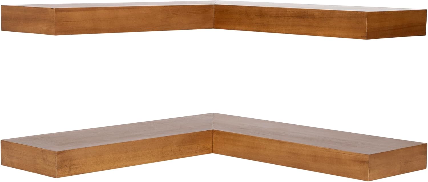 Kate and Laurel Havlock Modern Wood Two-Piece Floating Corner Shelf Set, 26 x 8 x 3, Rustic Brown, Wooden Corner Shelving with Unique Geometric Shape for Living Room Decor or Entryway Storage