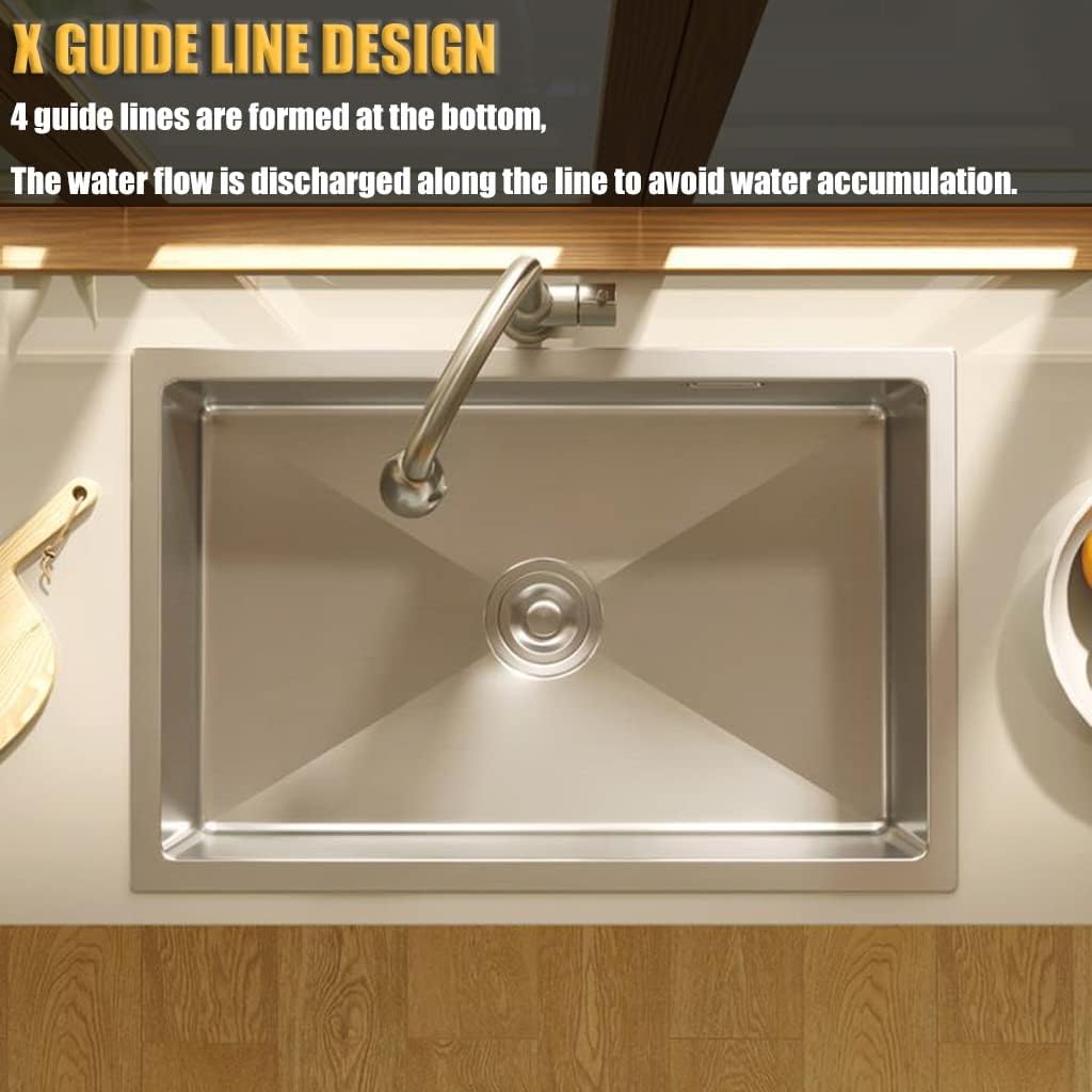 Kitchen Sinks, Sussingle Bowl Kitchen Sink Brushed Bar Prep Sink Rv Sink Laundry Tub for Indoor Outdoor with Faucet & Drain Assembly Drop in or Undermount (A-60 * 45 * 21Cm