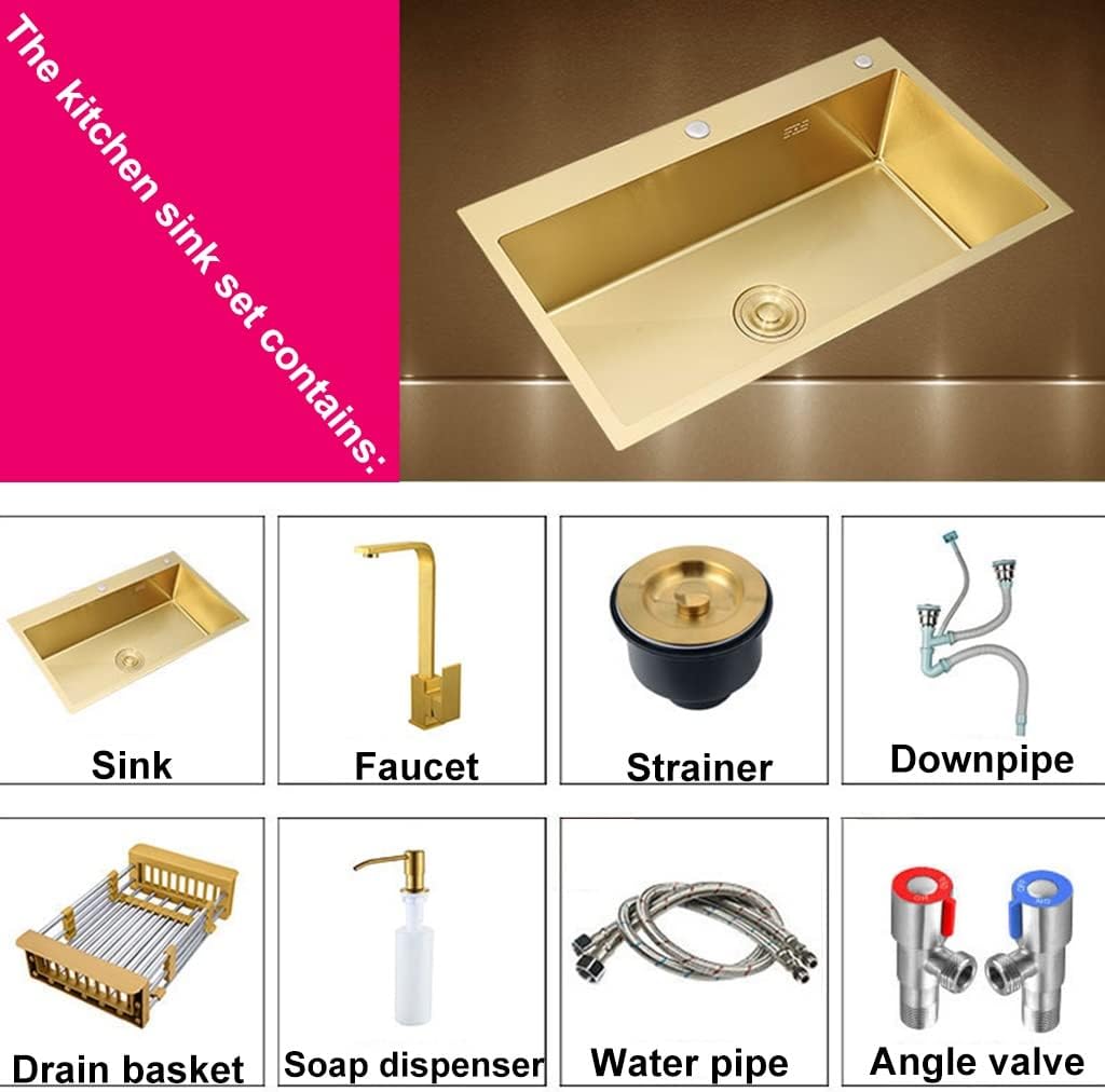 Home Décor Bar Sink Stainless Steel Single Bowl Kitchen Sink with Tap & Drain Assembly Drop in or Undermount (53 * 43 * 21Cm