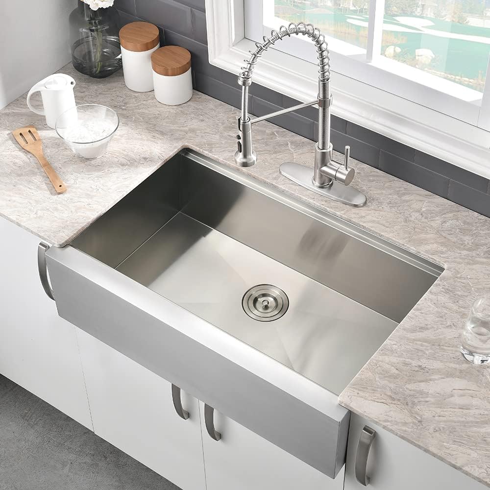 Stainless Steel Farmhouse Sink Workstation-VASOYO 30x22 Farm Sink Apron Farmhouse Kitchen Sinks Workstation 16 Gauge 304 Stainless Steel Single Bowl Kitchen Sinks Under Mount with Cutting Board