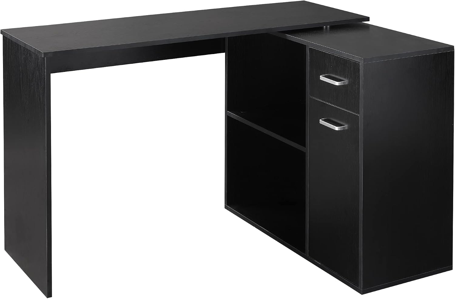 HOMCOM L Shaped Computer Desk, 180° Rotating Corner Desk with Storage Shelves, Drawer and Cabinet, Study Workstation for Home Office, 47.25'x19.75'x 53.75', Black