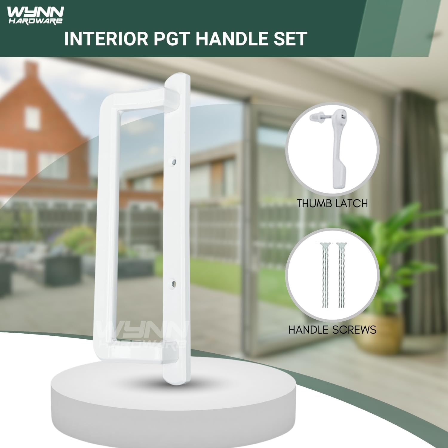 10' PGT Sliding Door Handle Set | PGT Interior and Exterior Sliding Door Handle with 3-7/8' Hole Spacing | Handle Replacement for Patio Glass Door | Mortise Lock NOT Included (White)