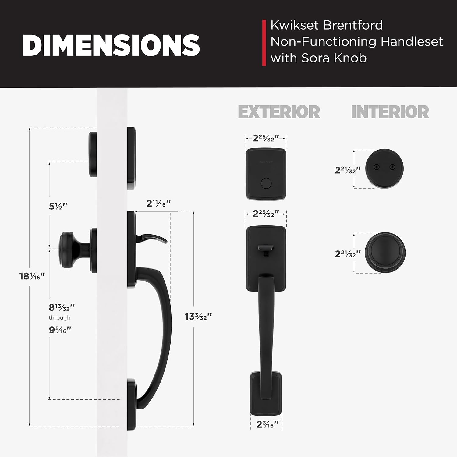 Kwikset Brentford Front Door Lock Handle and Deadbolt Set, Dummy Handleset Exterior with Interior Door Knob, Secure Locking Deadbolt, Matte Black