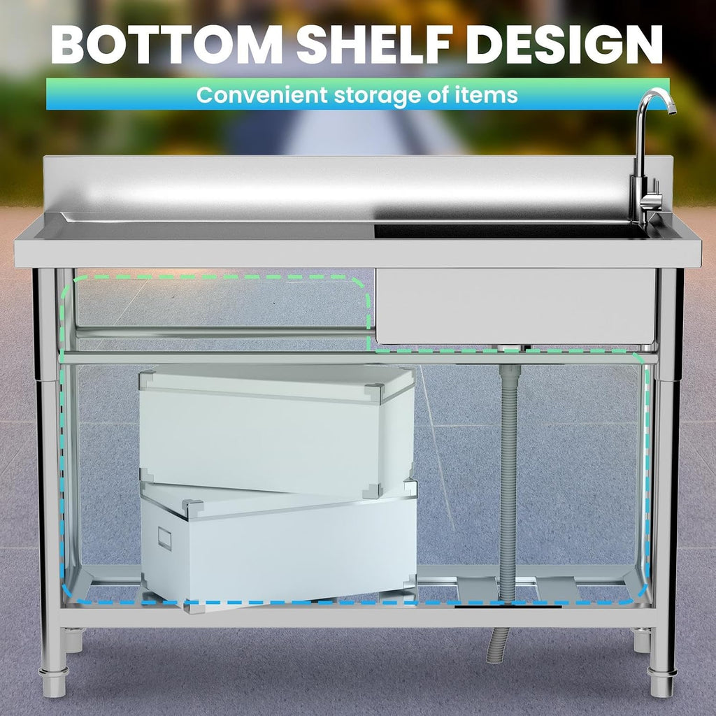 Stainless Steel 1 Compartment Sink Commercial Grade, Undermount Utility Sink for Restaurant Bar Kitchen, Easy-Clean Triple Bowl Prep Sink (1 Compartment)