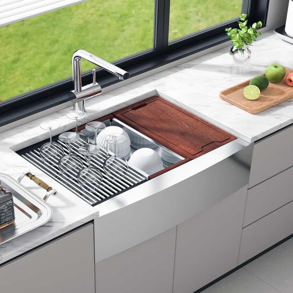 VEVOR 36 inch Kitchen Sink, 304 Stainless Steel Drop-In Sinks, Laundry Sink Top Mount Single Bowl Basin with Farm Sink Accessories, Household Dishwasher Sinks for Kitchen, Workstation, and Bar Sink