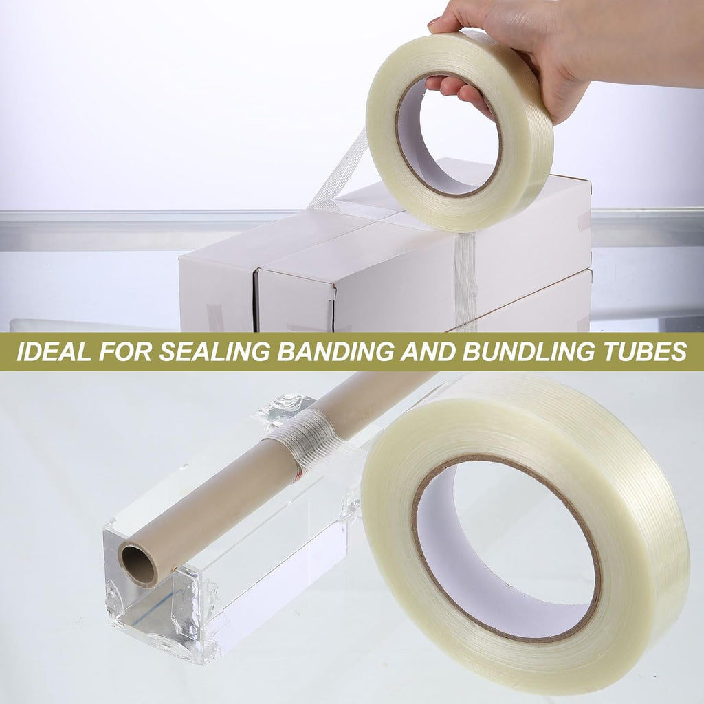 Treela 80 Rolls 1 Inch x 60 Yards Filament Strapping Tape Transparent Reinforced Fiberglass 5.5 Mil Heavy Duty Packing Shipping Tape for Sealing Binding Fixing