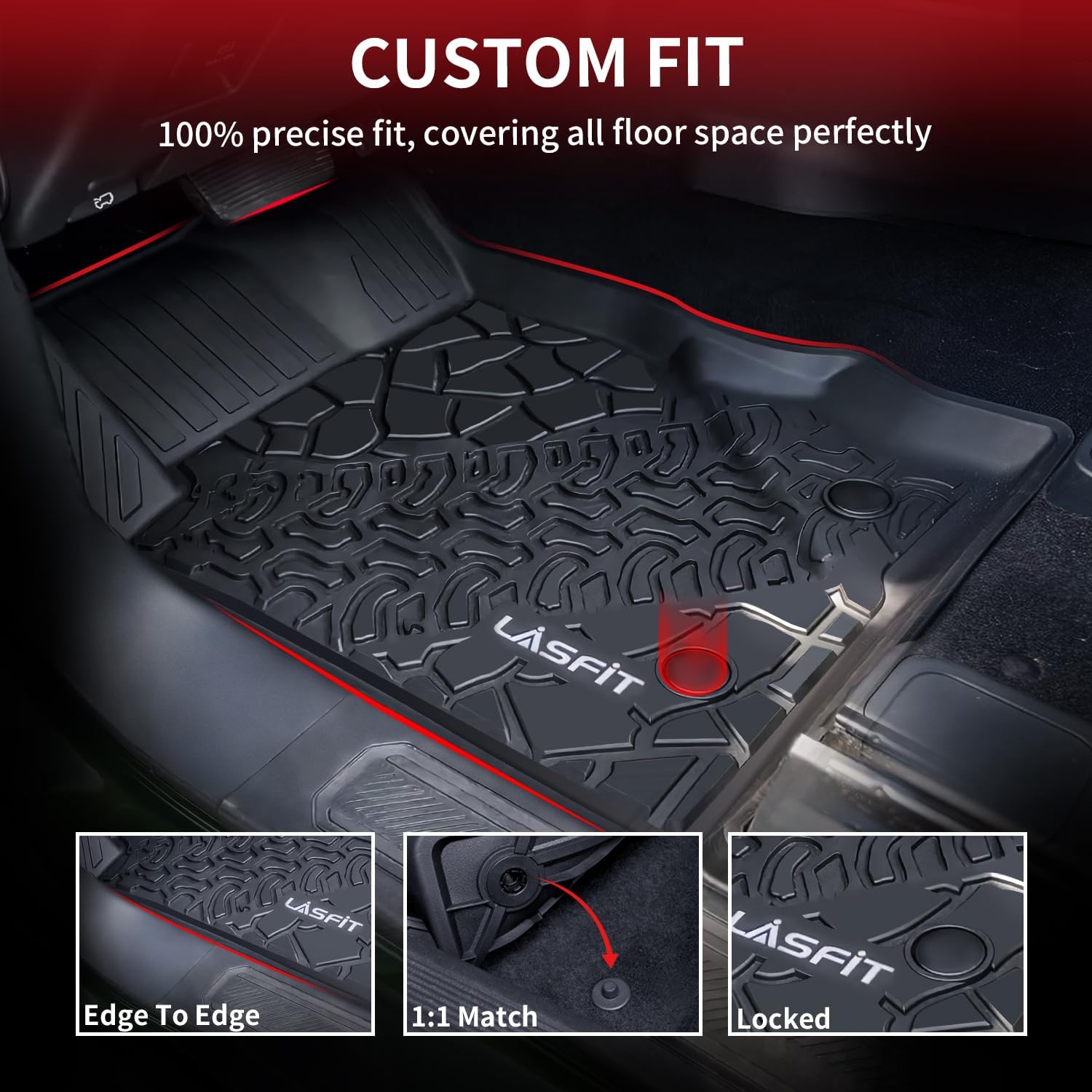 LASFIT Floor Mats for Ford Bronco 2-Door 2026 2025 2024 2023 2022 2021(Not for Bronco Sport) All Weather TPE Custom Fit Car Floor Liners, 1st & 2nd Row, 3pcs Black