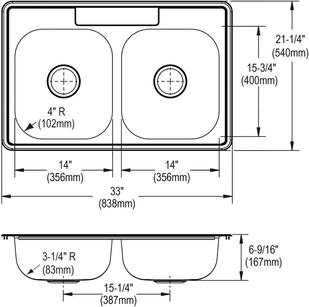Dayton D233214 Equal Double Bowl Top Mount Stainless Steel Sink