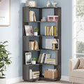 LITTLE TREE 65-Inch Tall Corner Bookshelf, 6-Tier Industrial Corner Bookcase with Side Panels, Freestanding Wood Grain Corner Shelf Display Rack for Home Office, Living Room