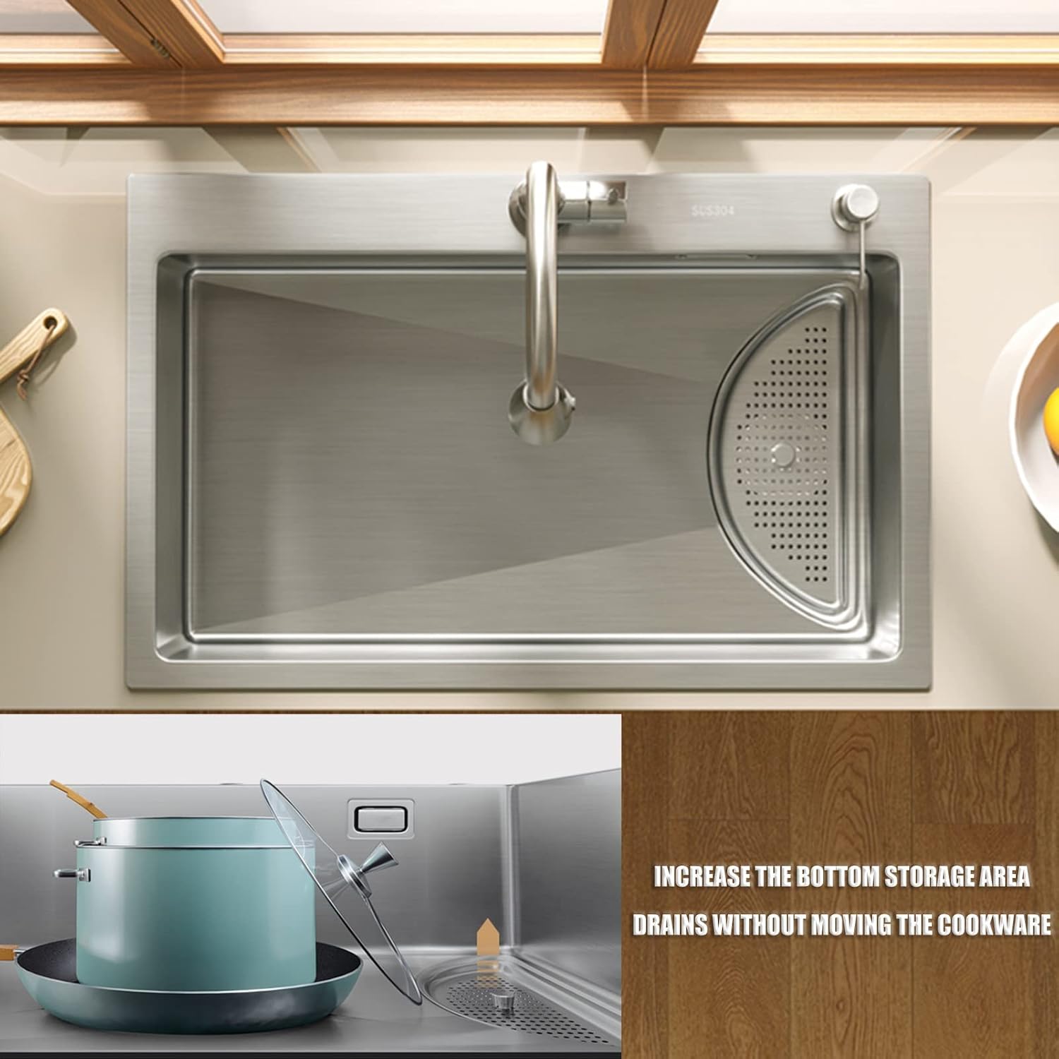 Square Brushed Single Bowl Kitchen Sink/ 304 Stainless Steel Bar Prep Sink with Drain Pipe and Installation Kit Drop in Or Undermount (Color : NO Faucet, Size : 68x45x23.5cm) (Ahave Faucet 68x45x