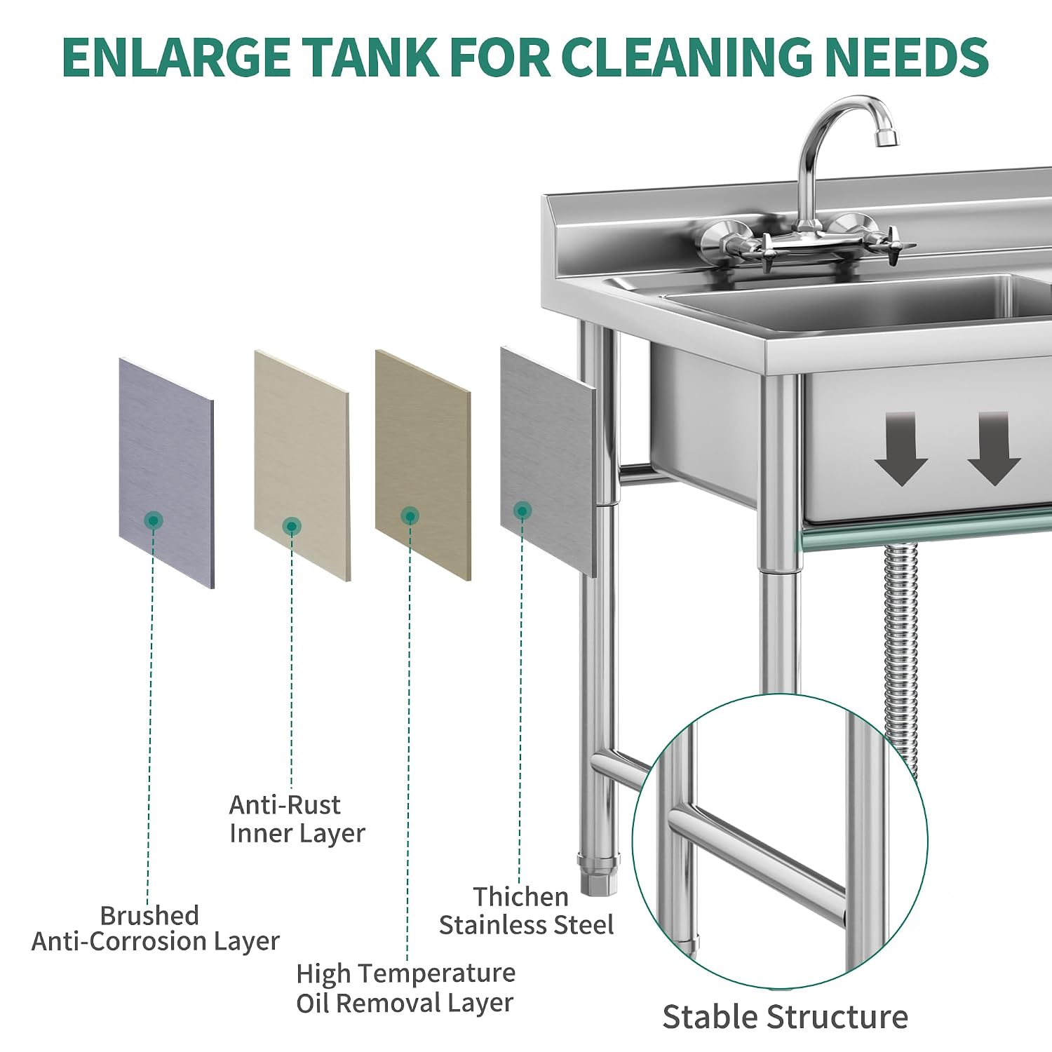 YITAHOME 29in Utility Kitchen Sink Free Standing Single Bowl with Pipe NSF Stainless Steel Commercial Sink for Laundry Room Bathroom Farmhouse Garage Indoor Outdoor