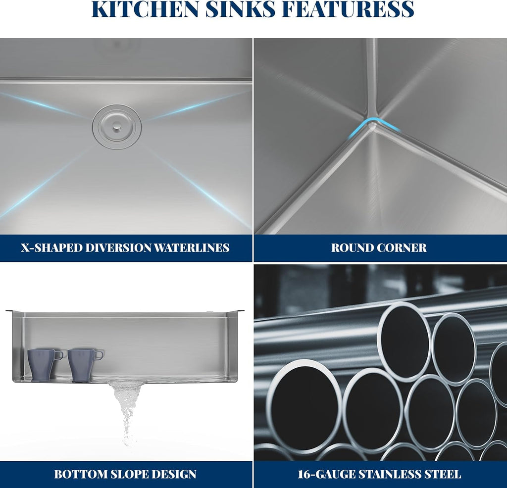 30 x 22 Drop-In Workstation Kitchen Sink – 16 Gauge Stainless Steel Topmount Sink, 10' Deep Single Bowl & 5 Accessories