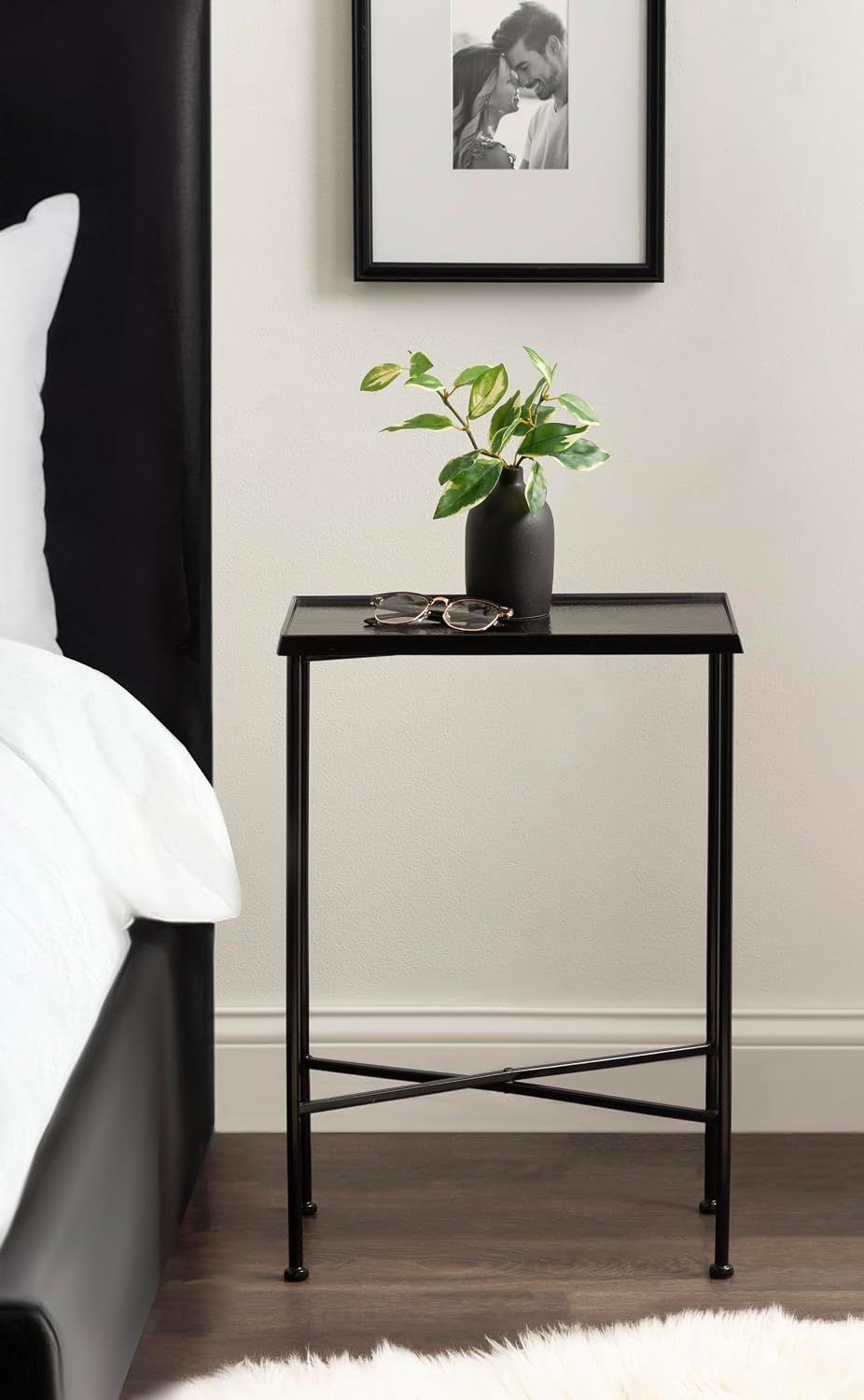Kate and Laurel Sanzo Transitional Metal Skinny Side Table, 17 x 9 x 24, Black, Rectangular Slim Bedroom Nightstand with Hammered Tabletop for Use as Bedside Accent or Living Room End Table
