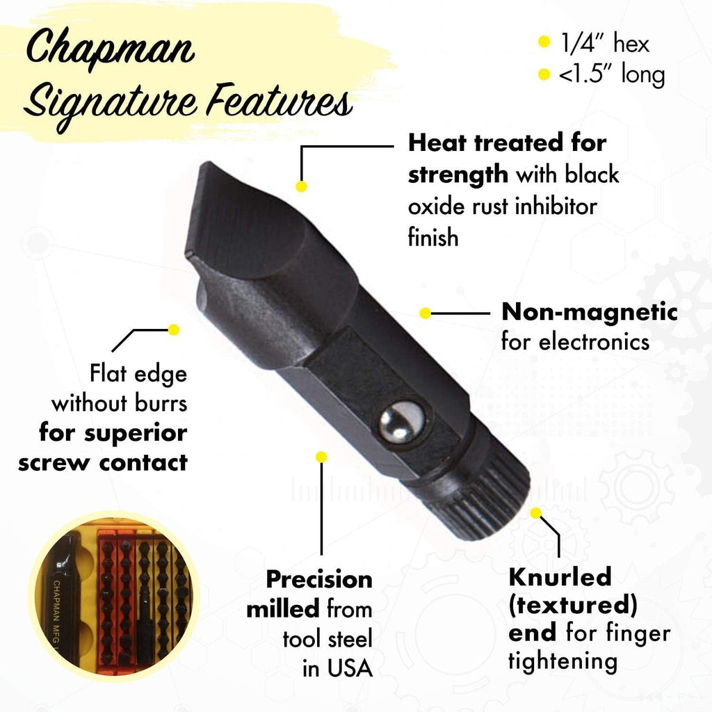 Chapman MFG 5575 Master Screwdriver Set - Includes Phillips, Metric, Slotted, SAE & Metric Hex Bits, Star Bits (for Torx Screws) - Complete Set Offers 51 USA Made Insert Bits & 300+ Combinations