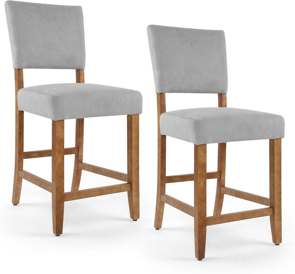 DAGONHIL 24 Inch Counter Height Bar Stools Upholstered Bar,Towel Cloth Fabric Solid Wood Bar Stool (Set of 2 Light Grey)