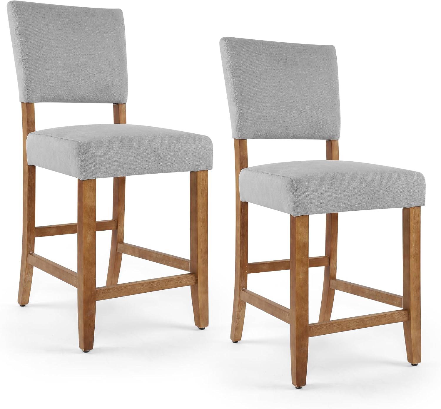 DAGONHIL 24 Inch Counter Height Bar Stools Upholstered Bar,Towel Cloth Fabric Solid Wood Bar Stool (Set of 2 Light Grey)