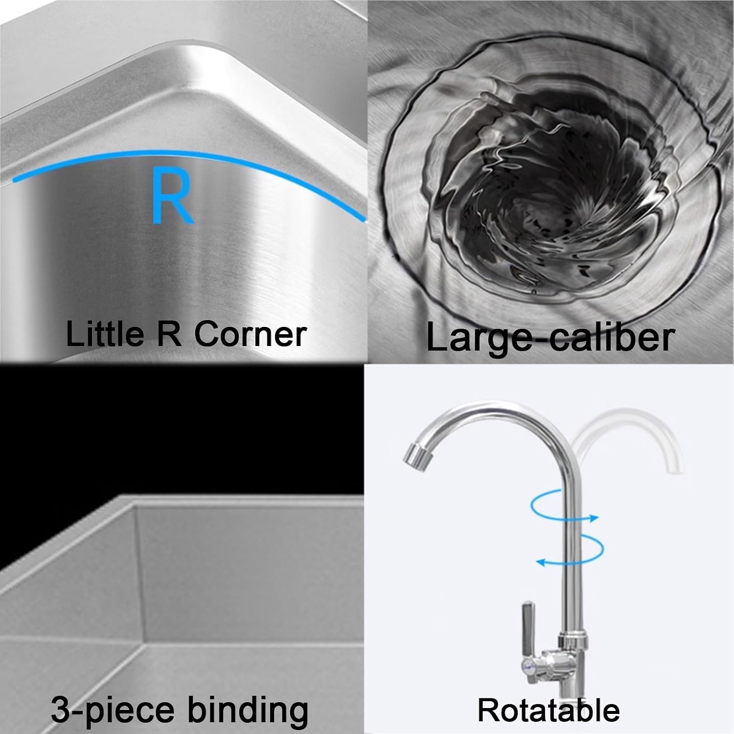 Stainless Steel Sink Double Basin Design Triple-Welded Edges H80cm (31.5') Kitchen Sinks Brushed Finish Monocoque Construction Reinforced Beam Small Radius Corners(Left Basin-47.2x19.7x31.5')