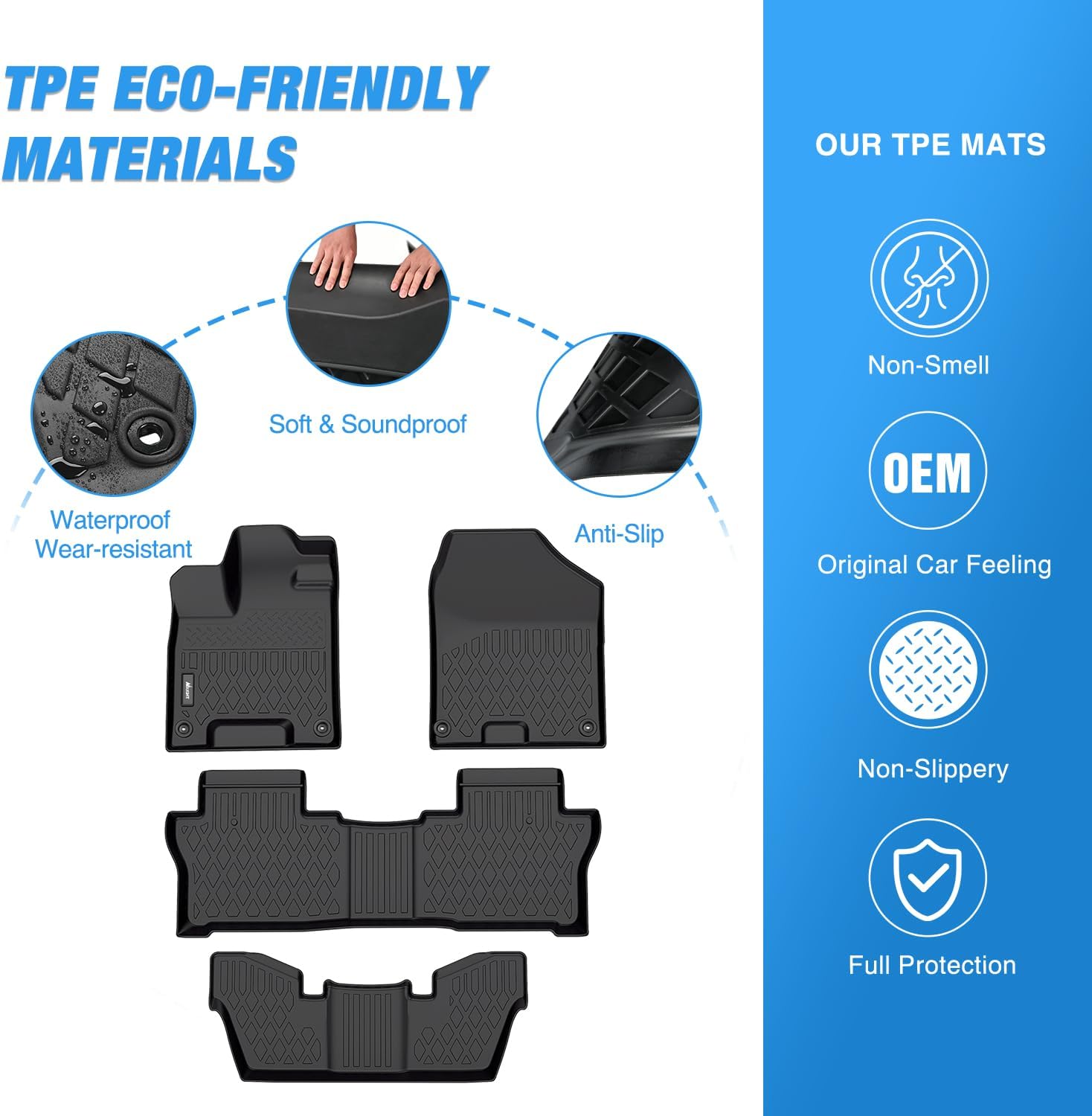 Nilight TPE Floor Mats for Honda Pilot 7 Passenger 2016 2017 2018 2019 2020 2021 2022,All Weather Custom Fit Heavy Duty Floor Liners