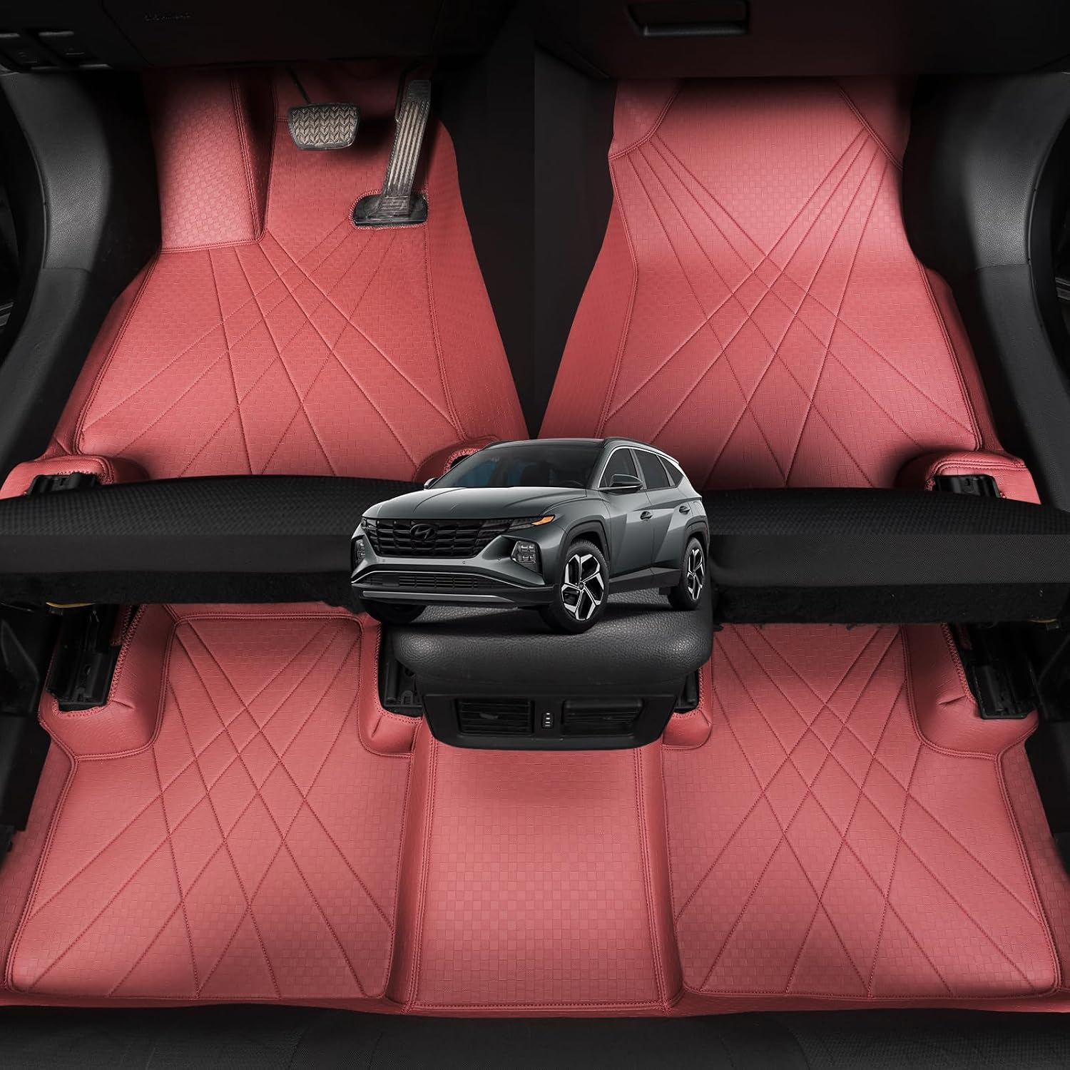 EKR Custom Floor Mats for Hyundai Tucson 2016-2021, Front & 2nd Row Luxury Car Floor Mat Fit Tucson 2016 2017 2018 2019 2020 2021 - Leatherette Floor Liners(Burgundy)