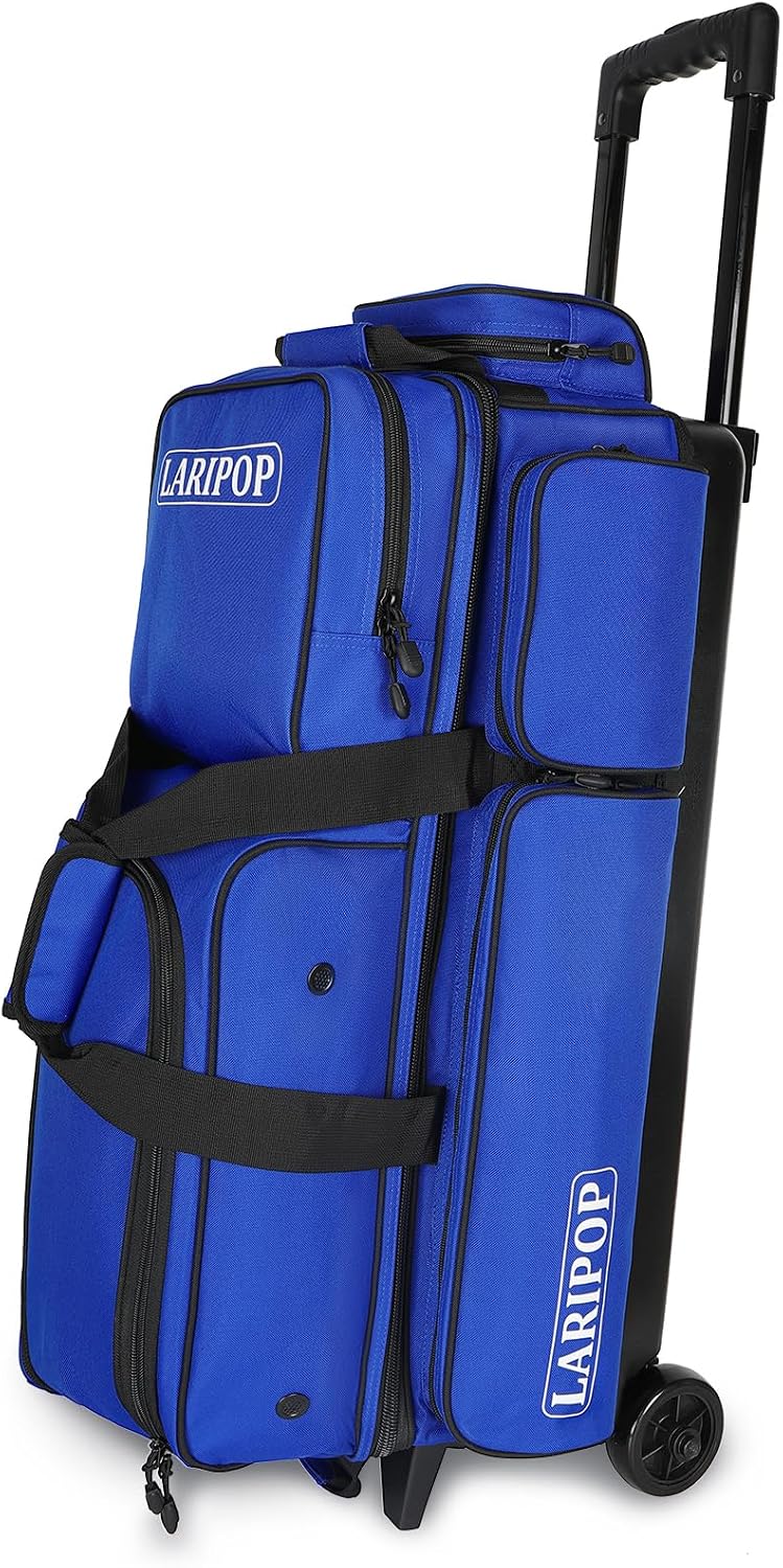 LARIPOP 3 Ball Bowling Bag with Wheels and Shoe Compartment, Rolling Bowling Bag for 3 Balls, Heavy Duty Bowling Roller Bag with Retractable Handle for Men Women