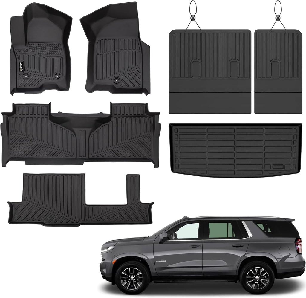 Jenofa-Car Floor Mats for Chevy Tahoe/GMC Yukon (Not XL) 2021-2026 8-Seater Bench All Weather Automotive Floor Liner Custom Accessories Black (Floor Mats & Rear Seat Back Mats & Cargo Liner)