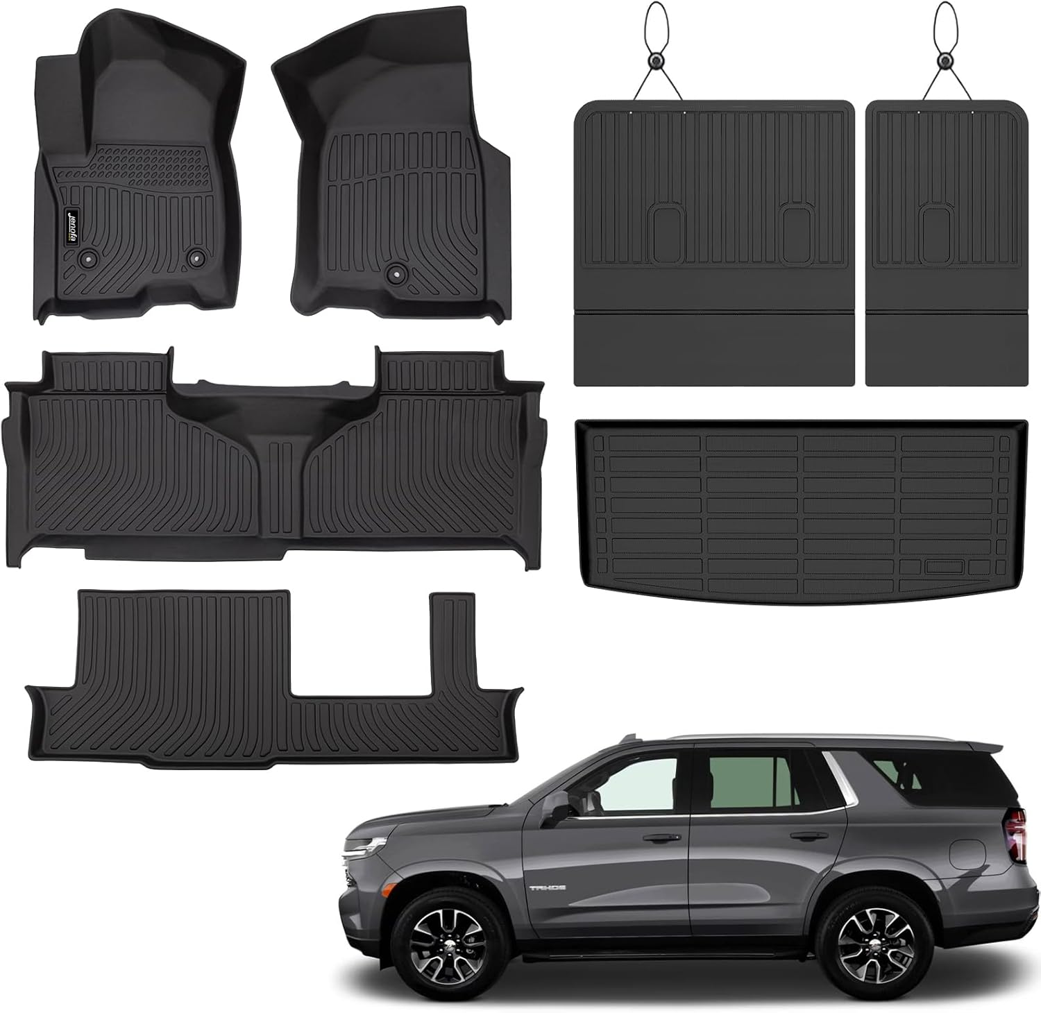 Jenofa-Car Floor Mats for Chevy Tahoe/GMC Yukon (Not XL) 2021-2026 8-Seater Bench All Weather Automotive Floor Liner Custom Accessories Black (Floor Mats & Rear Seat Back Mats & Cargo Liner)