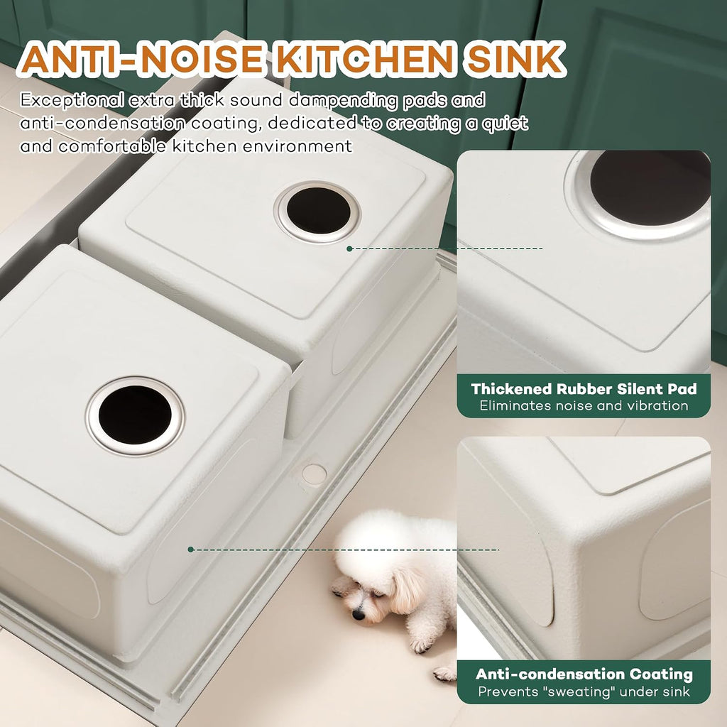 Rhbamoa Double Farmhouse Sink 36 Inch,16-Gauge T304 Stainless Steel Drop In Farm Sink,50/50 Topmount Double Bowl Apron Front Farm Sinks,10 Inch Deep Workstation Sinks with All Accessories
