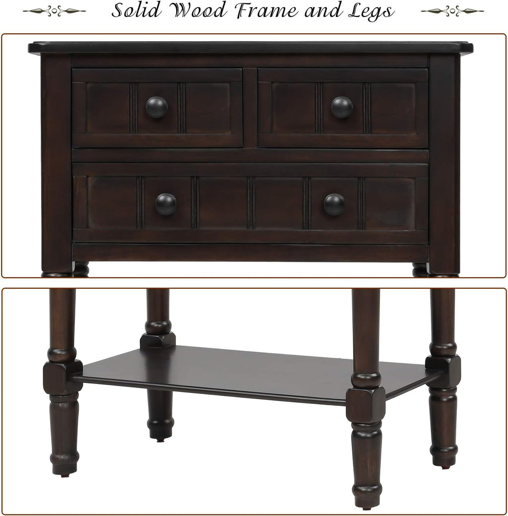 Knocbel Slim Antique Entry Console Table with Drawers & Bottom Open Shelf, Solid Wood Sofa Couch Table for Entryway Hallway Living Room (Espresso)