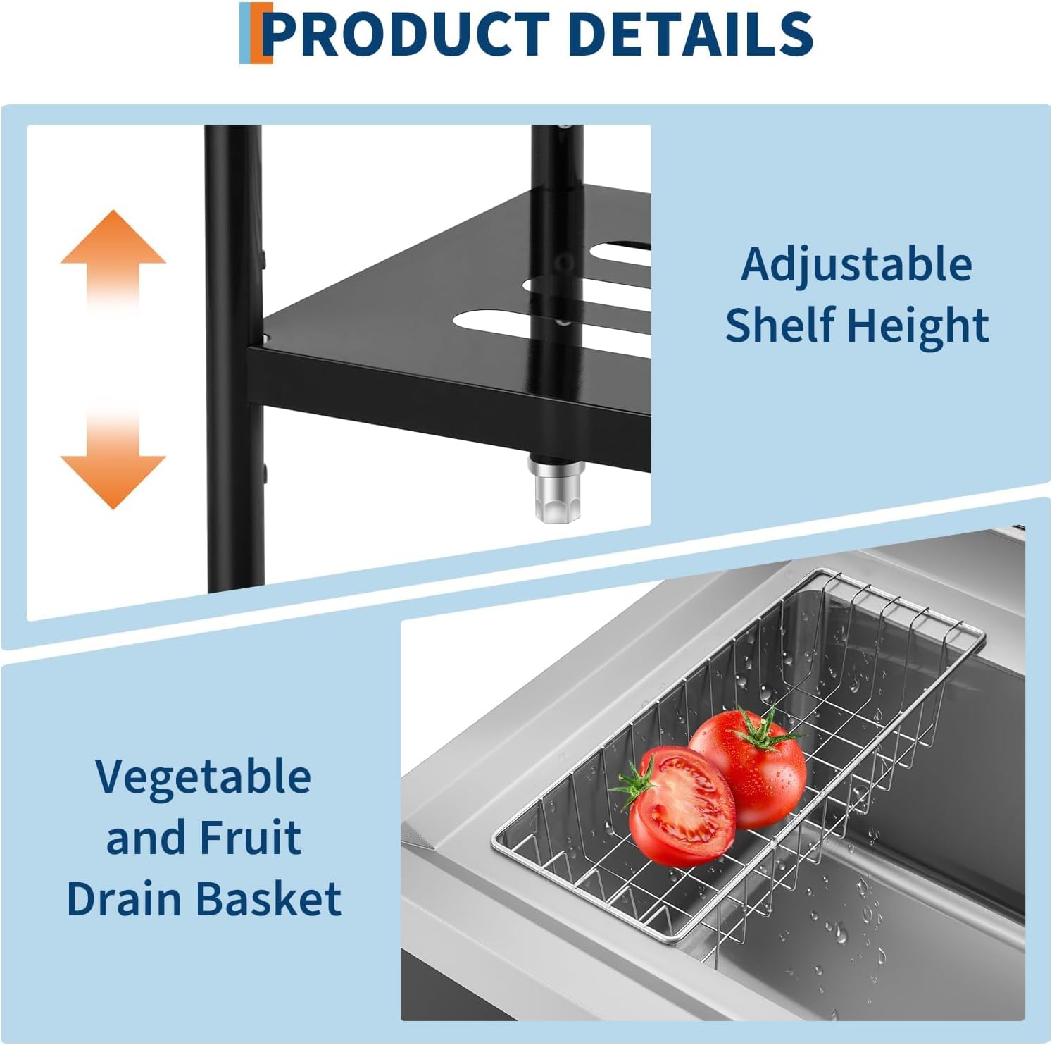 Garvee 36' Black Stainless Steel Utility Sink with Faucet, Adjustable Height Freestanding Commercial Sink with Hot & Cold Water, Shelf, Basket & Drain Kit for Kitchen, Garage, Laundry, or Outdoor Use
