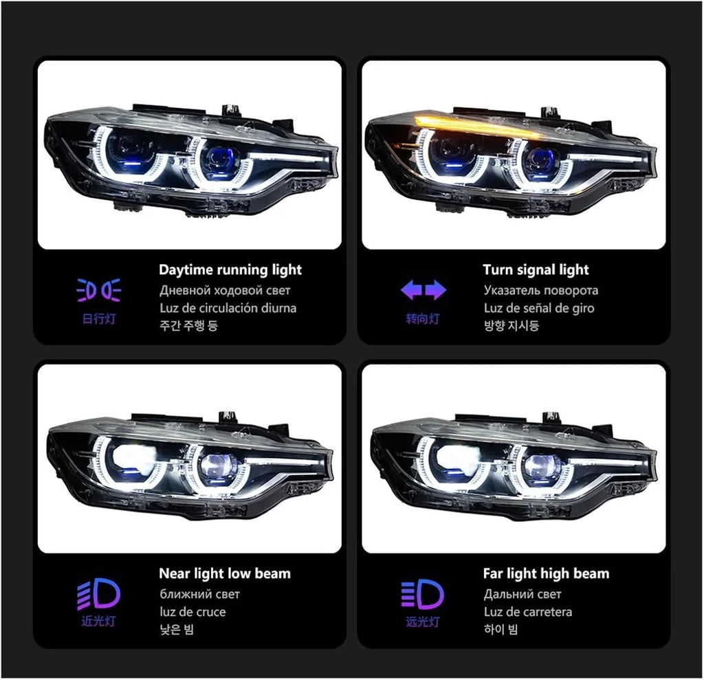 Car Light Compatible With BMW F30 F31 F35 2013-2019 3 Series LED Auto Headlights Assembly Upgrade Bifocal Lens Signal Lamp Tool Accessories(For Original Halogen)
