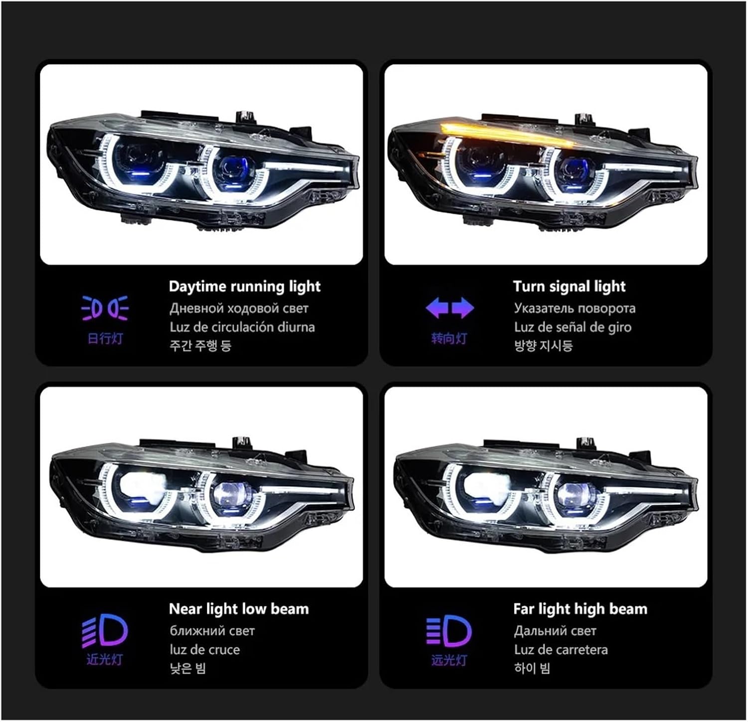 Car Light Compatible With BMW F30 F31 F35 2013-2019 3 Series LED Auto Headlights Assembly Upgrade Bifocal Lens Signal Lamp Tool Accessories(For Original Halogen)