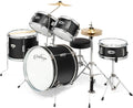 Ashthorpe 5-Piece Complete Junior Drum Set with Genuine Brass Cymbals - Advanced Beginner Kit with 16' Bass, Adjustable Throne, Cymbals, Hi-Hats, Pedals & Drumsticks - Black