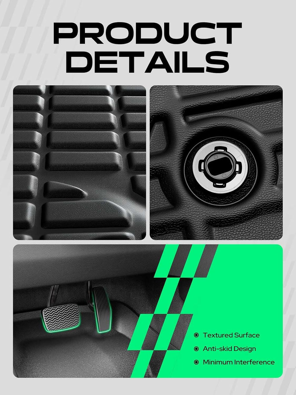 YHTAUTO Floor Mats Compatible with Toyota Land Cruiser 2013-2021 & Lexus LX570 2013-2020, TPE Floor Liners All-Weather Protection Custom Fit, 1st & 2nd Row, Set of 3