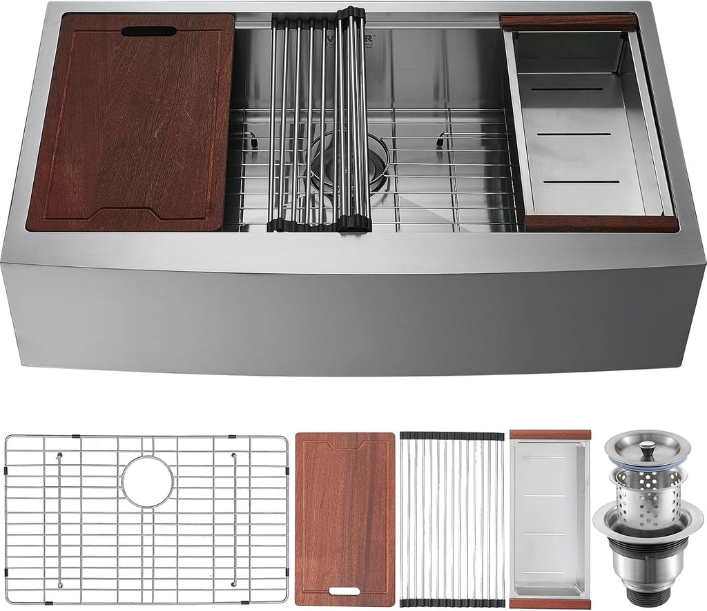 VEVOR 36 inch Kitchen Sink, 304 Stainless Steel Drop-In Sinks, Laundry Sink Top Mount Single Bowl Basin with Farm Sink Accessories, Household Dishwasher Sinks for Kitchen, Workstation, and Bar Sink