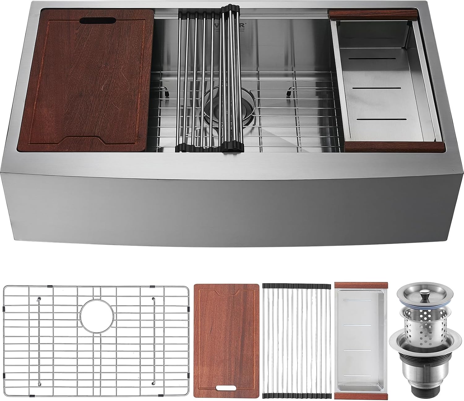 VEVOR 36 inch Kitchen Sink, 304 Stainless Steel Drop-In Sinks, Laundry Sink Top Mount Single Bowl Basin with Farm Sink Accessories, Household Dishwasher Sinks for Kitchen, Workstation, and Bar Sink
