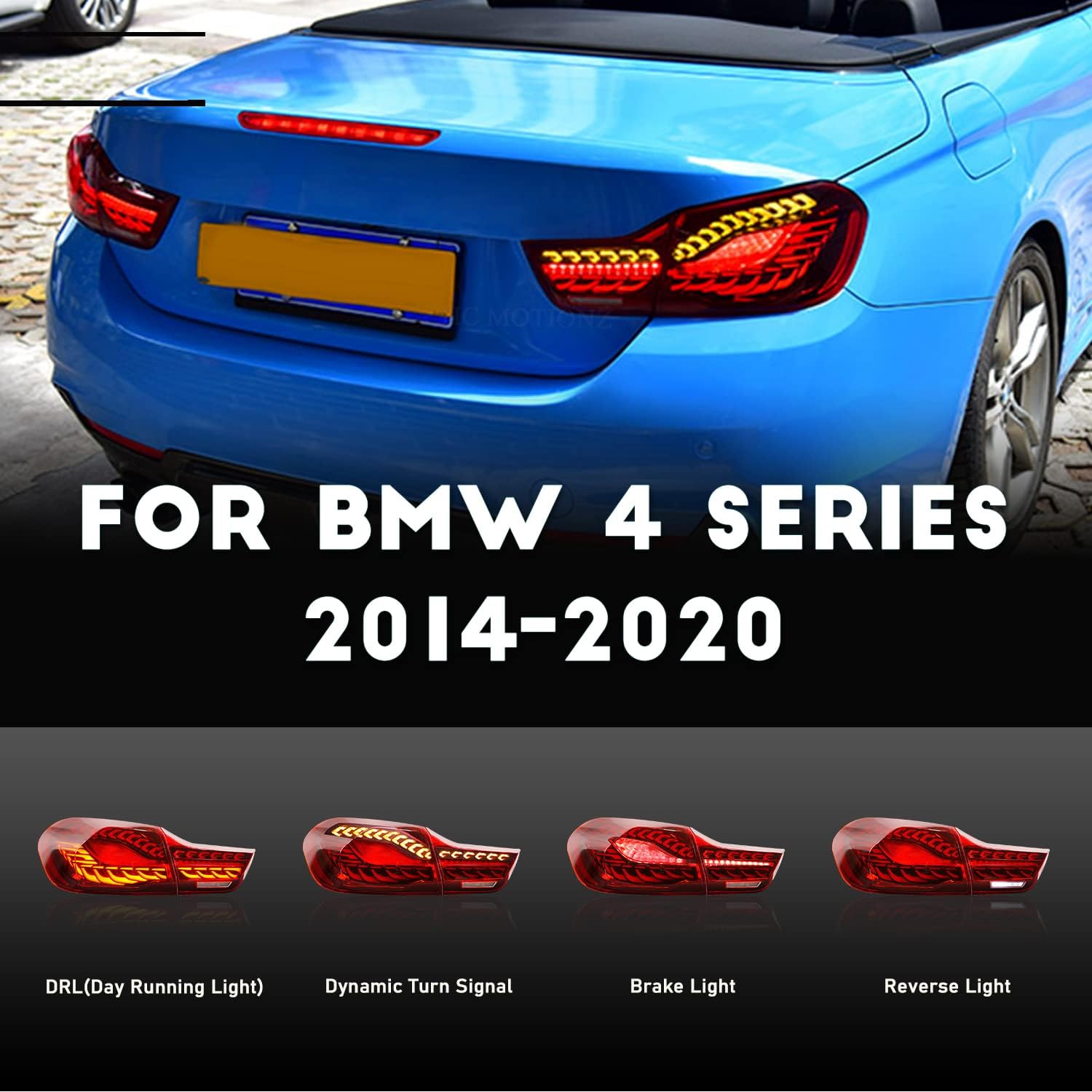HCmotion LED Tail Lights Assembly For BMW 4 Series M4 F32 F33 F82 F36 F82 F83 Sedan/Convertible/Coupe 2014-2020,LED Rear Lamps With Start-up Animation & Sequential Indicator (Red)