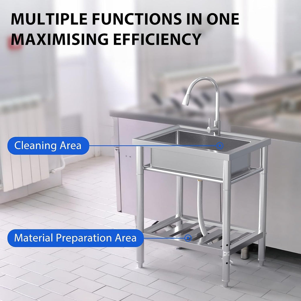 GarveeTech NSF Stainless Steel Single Bowl Sink, Freestanding Utility Sink with Pull-Out Faucet, Cold & Hot Water, for Kitchen, Bar, Garage, Backyard (28 in)