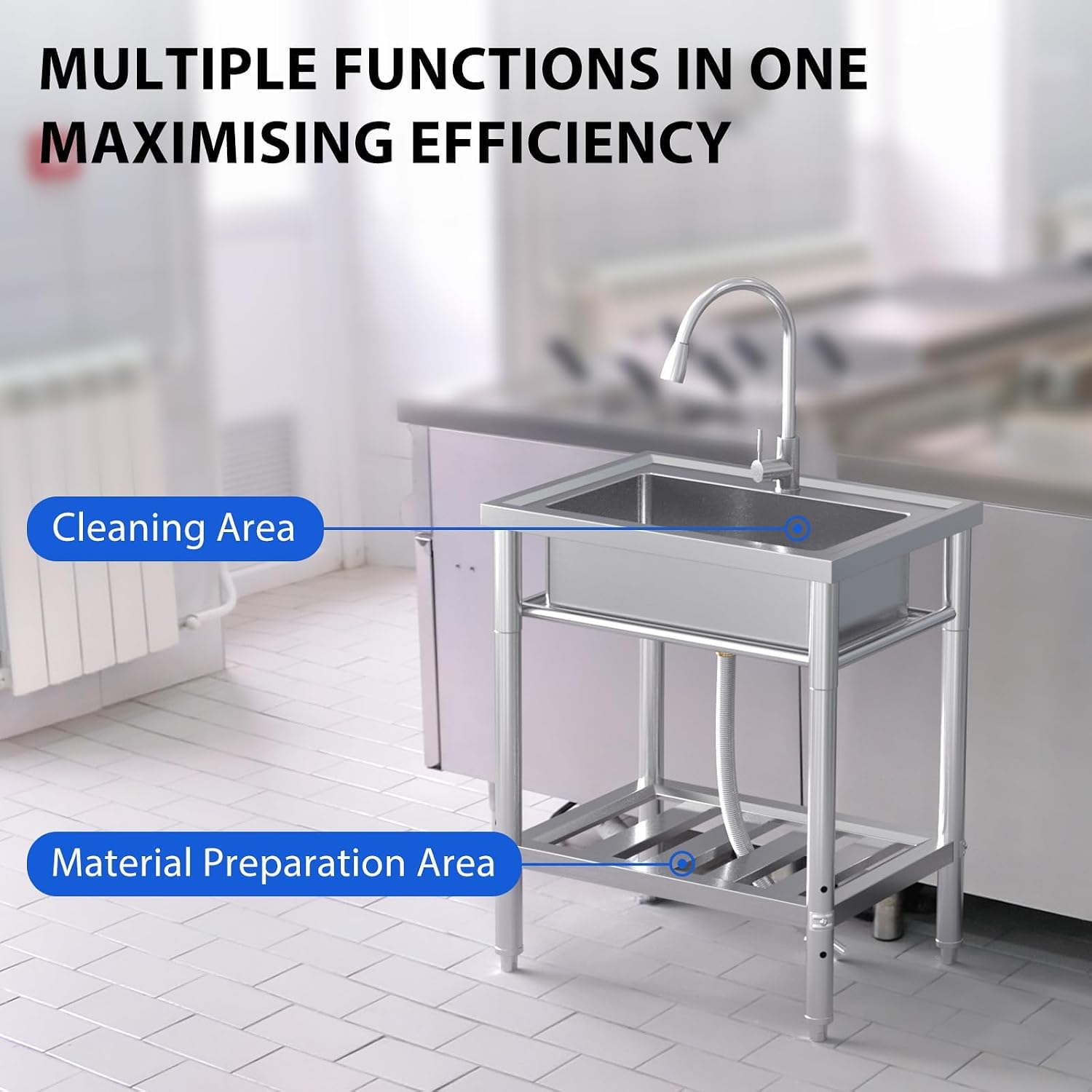 GarveeTech NSF Stainless Steel Single Bowl Sink, Freestanding Utility Sink with Pull-Out Faucet, Cold & Hot Water, for Kitchen, Bar, Garage, Backyard (28 in)