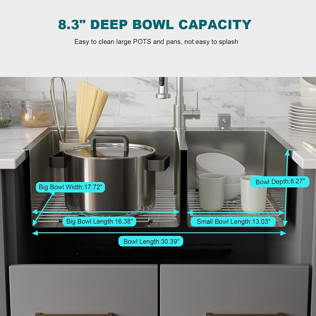 32' x 18' Drop-in/Topmount Double Bowl Kitchen Sink, Nano-Coated 304 Stainless Steel Kitchen Sink with Drain and Overflow