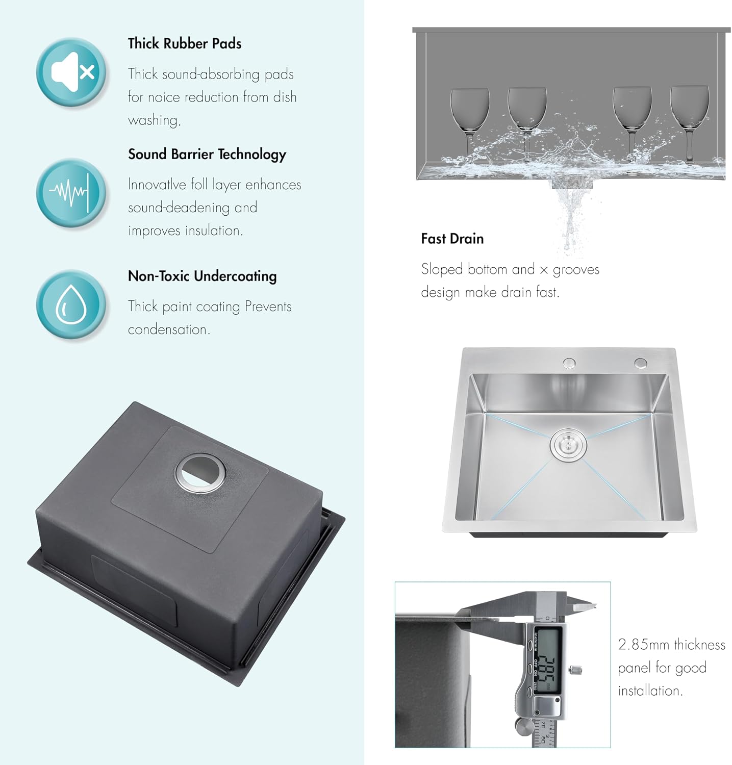 ATTOP 25 Inch Medium Single Bowl Drop in Kitchen Sink,Nano Coating Stainless Steel Handmade Single Bowl Topmount Sink