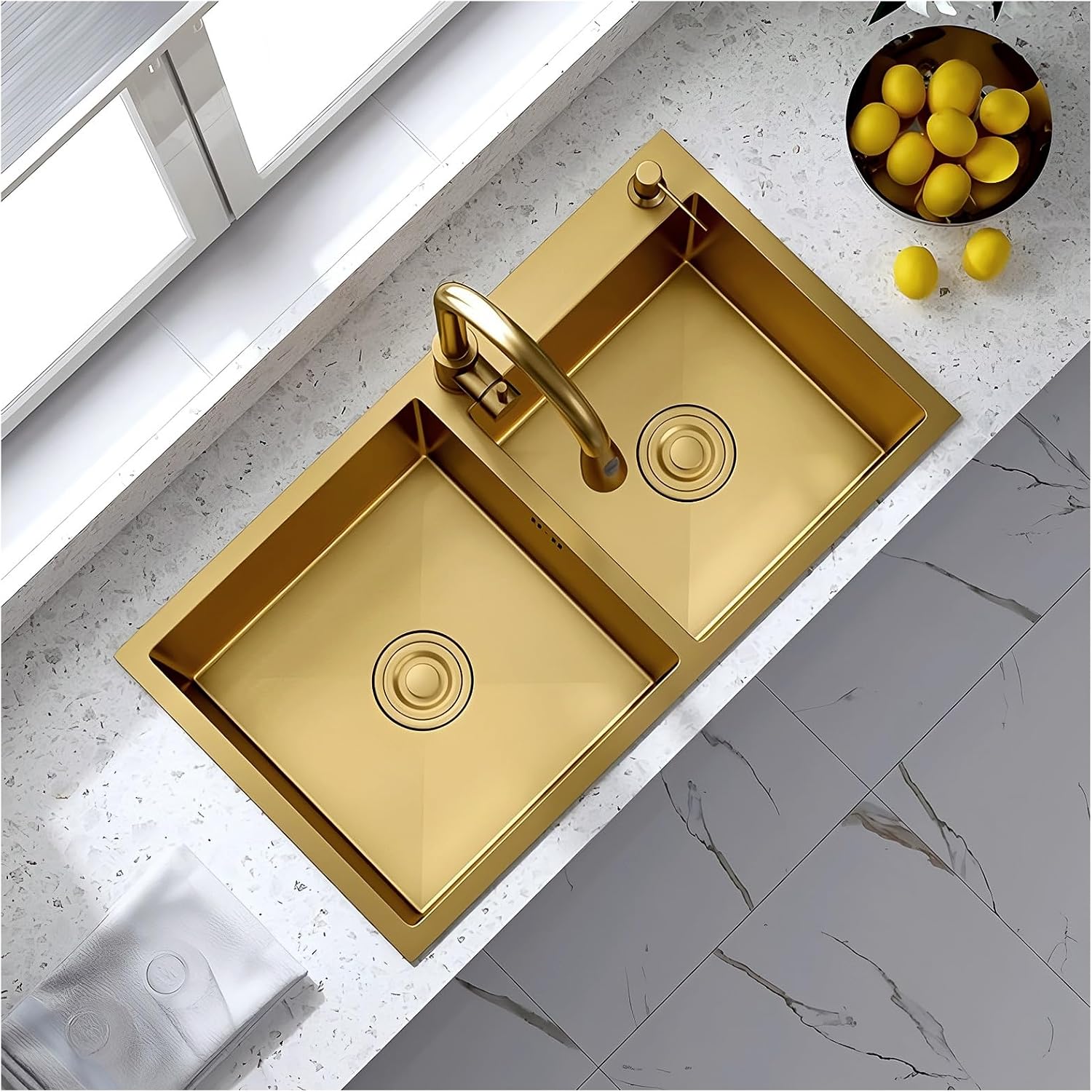 Stainless Steel Double Bowl Kitchen Sink, Drop-In Workstation Sink, With Retractable Drain Basket, Drain Sets Included, Large Undermount Farmhouse Sink, Top-Mount Kitchen Bar Sink(B,75x40x22cm)