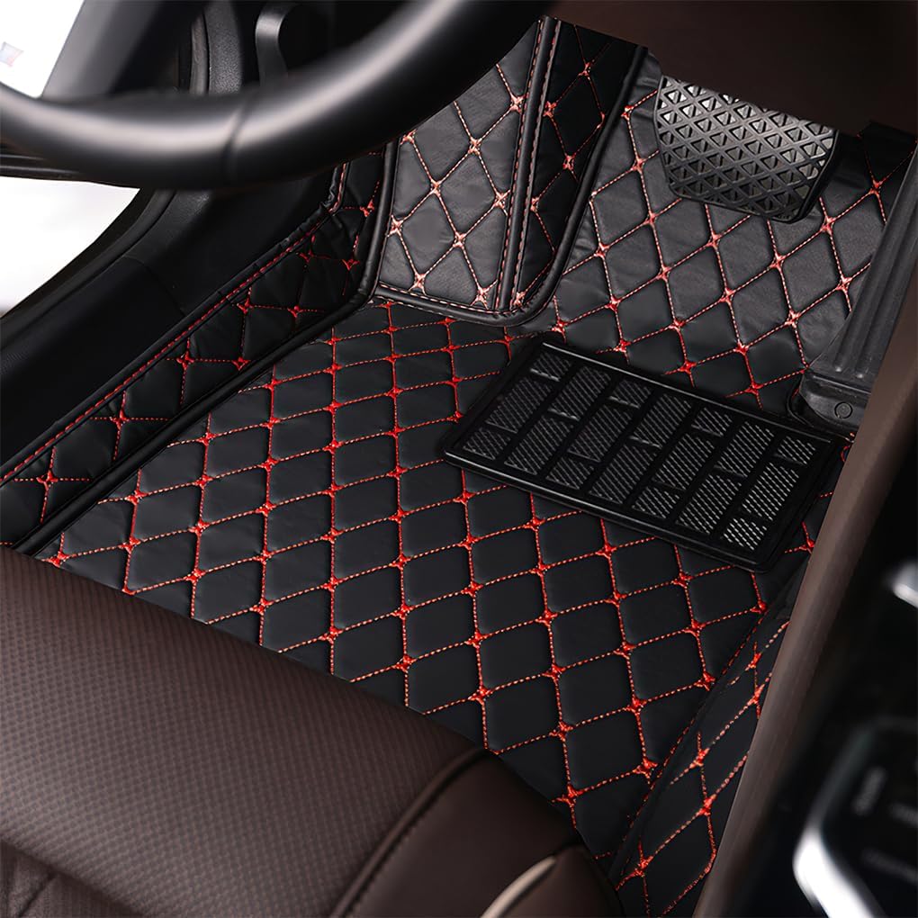 Car Floor Mats for Toyota Camry 2020-2023, Leather Luxury Floor Liner All Weather Protection Carpet. (Full Set/Black-Red)